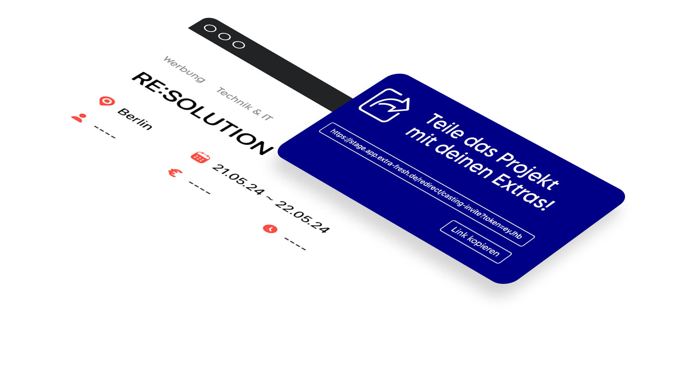 Projektlinks teilen im extrafresh Dashboard