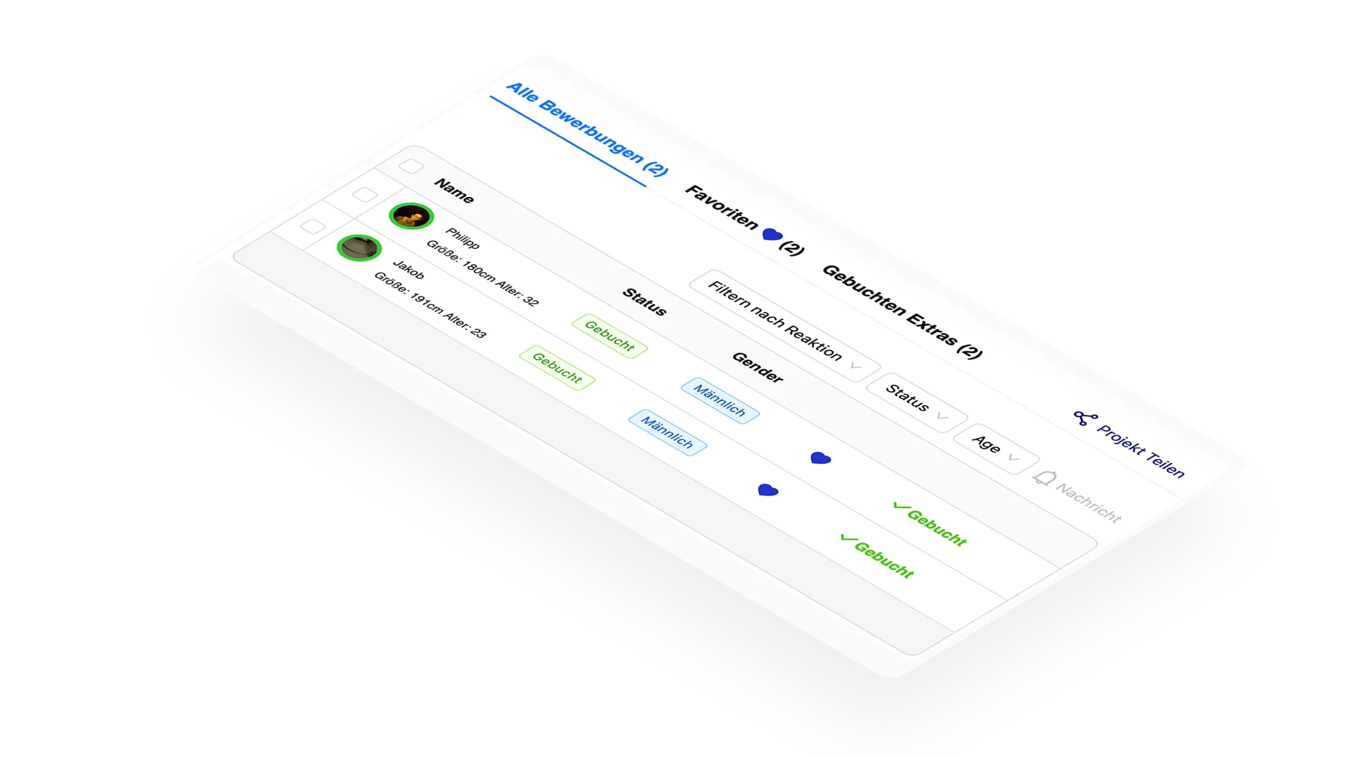 Sedcards im extrafresh Dashboard